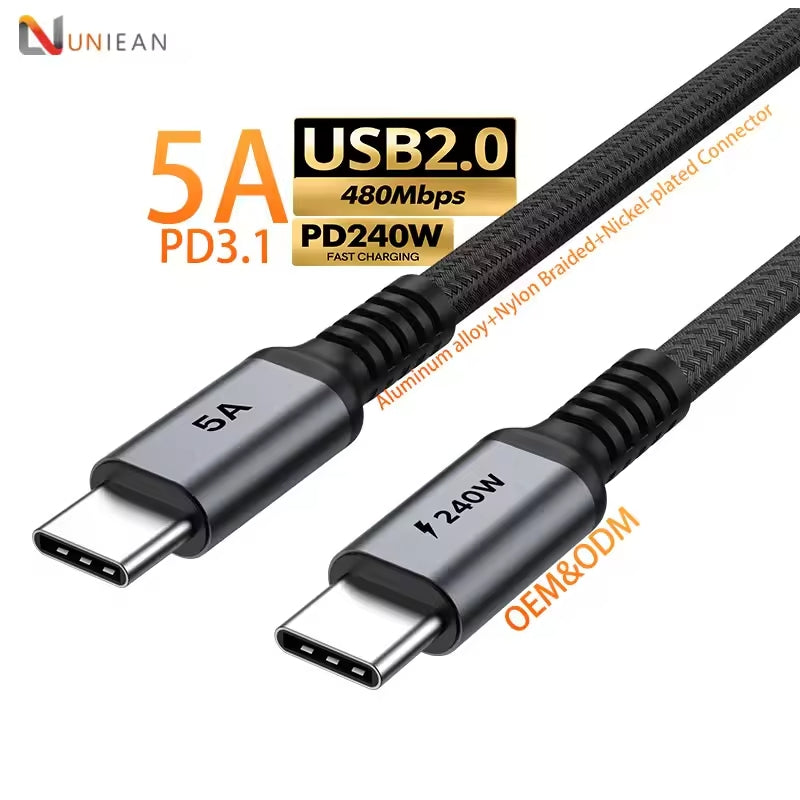 UNIEAN USB Typ-C Kabel, 1m schwarz/ anthrazit, PD 3.1, 240W, USB 2.0 480 Mbit/s